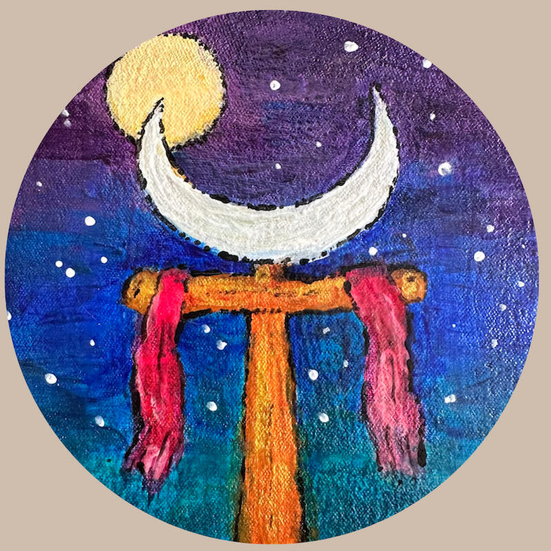 Lisa Moriah -- ancestral remembrance powered by the phases of the moon painted full moon with cuneiform sign for 30, the number of the moon god Nanna-Sîn